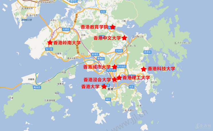 中国香港八所高校在地理位置上的对比 金吉列大学长官网